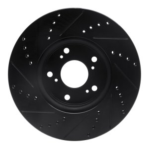 Honda Accord Coupe Brake Rotor (1) - Front Right - R1 Concepts - Drilled & Slotted - Black - `13-`22